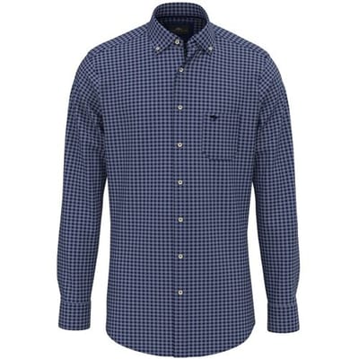 Fynch-Hatton Overhemd Small Check Button Down Navy / male