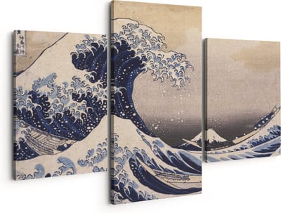 Artaza Canvas Schilderij Drieluik De Grote Golf van Kanagawa - Katsushika Hokusai - 150x120 - Groot - Foto Op Canvas - Canvas Print
