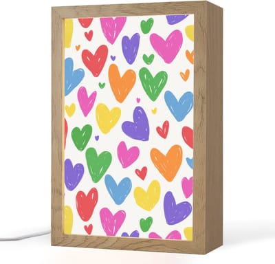 Nachtlampje 20x30 cm - Kinder lampje - Hartjes - Patroon - Kleurrijk - Tafellamp kinderkamer - Slaapkamer lamp - Bedlamp kinderen - Kinderlampje stopcontact - Wandlamp babykamer - Nachtlampjes