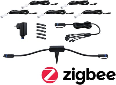Plug & Shine Set Smart Home Zigbee 3.0 LED-grondinbouwlamp MicroPen IP67 3000K 5x0,2W 21VA Zilver Smart Home Zigbee