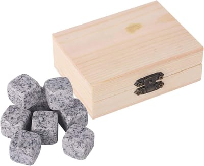 Whisky Steentjes Set met 9 Herbruikbare Granieten Koelstenen en Houten Opbergdoos voor Perfecte Drankervaring