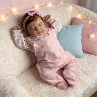 Babypop Siliconen - Levensechte pop - Verzamelaarsobject - Volledig vinyl - 50 cm - Roze outfits