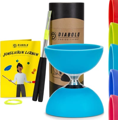 Diabolo Jongleerset - Jongleer Speelgoed - Motoriek Ontwikkelen - Kogellager As - 105mm Diameter - Turquoise