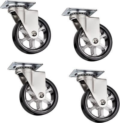 Set van 4 decoratieve design meubelwielen RAPID wielen Ø 75 mm zwart, draagvermogen 35 kg, hoogte 97 mm, zwenkwielen van SOTECH