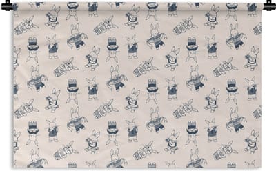 Wandkleed - Wanddoek - Konijnen - Vintage - Patronen - 180x120 cm - Wandtapijt