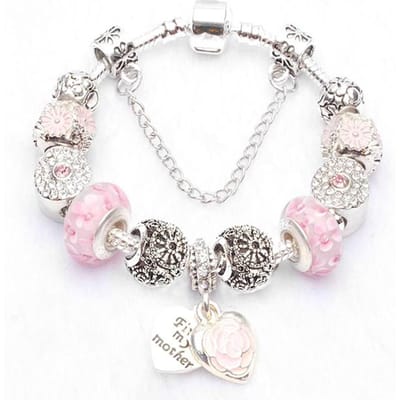 Europese originele kristal bedelarmband voor kinderen vrouwen met verzilverde slangenketting merk armband authentieke sieraden 20cm white