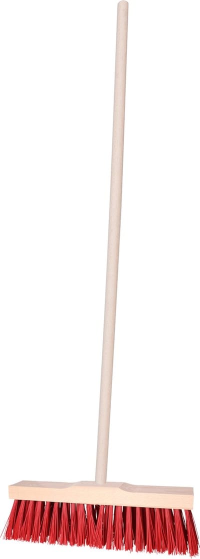 Brumag Straatbezem Vulla voor buiten - Kop 42 cm met extra veel vezels - rood - Houten steel 130 cm