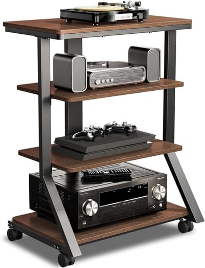 Platenspeler Meubel – Stand Platenspelerstandaard Met Vinyl Opbergvakken - Rustieke Platenopbergkasthouder – In Hoogte Verstelbaar - Draaitafelstandaard – 4 Laags Bijzettafel
