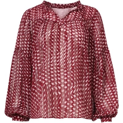 Smashed Lemon Bordeaux en babyroze geometrische geprint blouse |