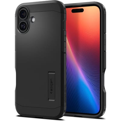 Spigen Tough Armor Hoesje Geschikt voor Apple iPhone 16 | Compatibel met MagSafe | Back Cover Militaire Standaard | Kickstand | Zwart