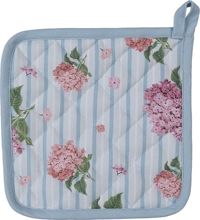 Clayre & Eef Pannenlap 20x20 cm Blauw Roze Katoen Hortensia