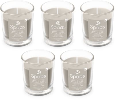 Spaas Geurkaars in glas - Set van 5 kaarsen - Katoenbloesem en Muskus - circa 25u - Mindful Morning