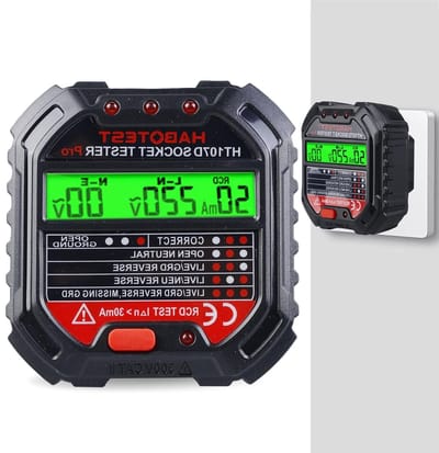 Socket Tester met RCD Test en LCD Voltage Display, 6 Soorten Foutdiagnose, Indicatorlampjes en Spanningsweergave voor Veiligheid en Betrouwbaarheid