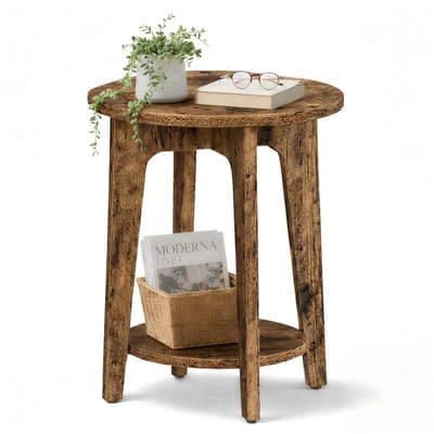 ACAZA Bijzettafel - Nachtkastje - Vintage Bruin - 40 x 50 cm (B x H) - Kleine Salontafel - Banktafel - Salontafel rond - Salontafel bruin - Ronde Salontafel - Salontafel hout