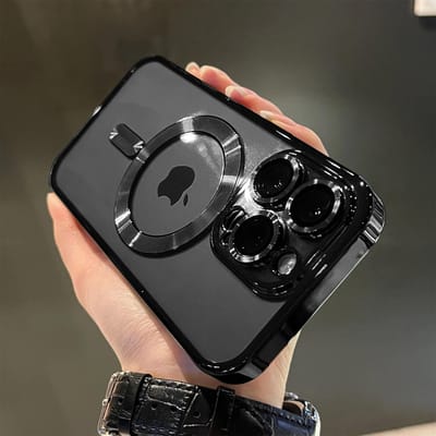 Luxe Plating Voor Magsafe Draadloze Oplaadhoes Voor iPhone 15 14 Plus 13 12 11 Pro Max Transparante Zachte Magnetische Siliconen Telefoonhoes For iPhone15 Pro Max black