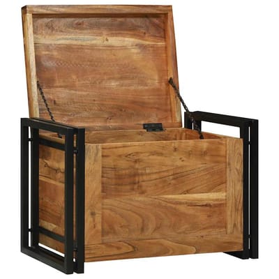 vidaXL - Opbergbox - Bruin - en - Zwart - 60 - x - 40 - x - 41 - cm - Massief - Acacia - Hout