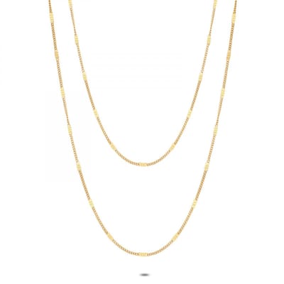 Twice As Nice Halsketting in goudkleurig edelstaal, dubbele ketting 38cm+5cm