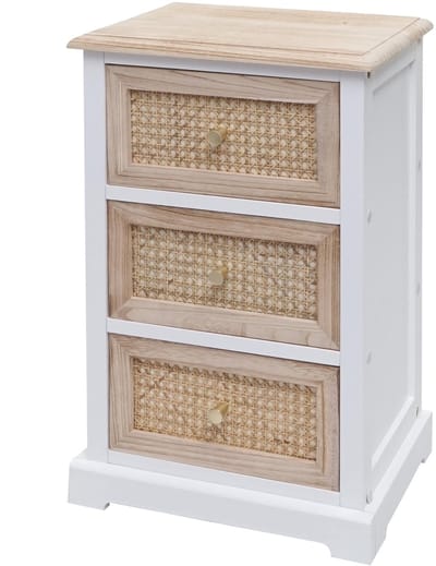 Ladekast MCW-K87, ladekast Kast, hout rotan 63x40x28cm ~ wit, natuurlijke kleur