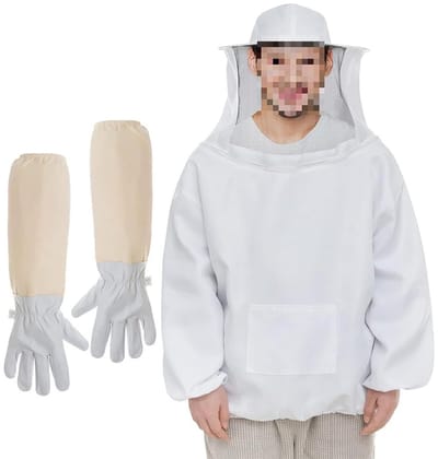 Professionele Imker Outfit voor Mannen en Vrouwen - Bijen Kostuum met Hoed en Vlies, Stabbestendige Imkerjas met Schapenvacht Handschoenen (L) - Ideaal voor Bijenhouden en Imkers