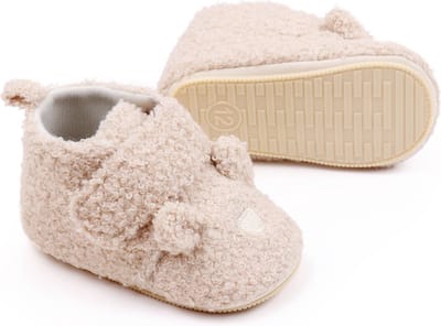 Babyschoentjes – Eerste loopschoentjes - Teddy stof - Maat 19-20 - 12cm - Beige