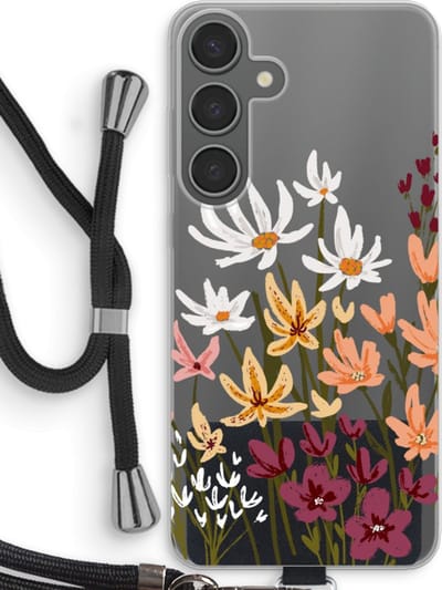 Case Company® - Hoesje met koord geschikt voor Samsung Galaxy S24 Plus hoesje met Koord - Painted wildflowers - Telefoonhoesje met Zwart Koord - Bescherming aan alle Kanten en Over de Schermrand
