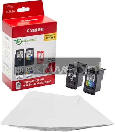 Pack de 2 cartouches d'encre + pack papiers photo - CANON - PG-540L Noir + CL-541XL Couleur - Haut rendement