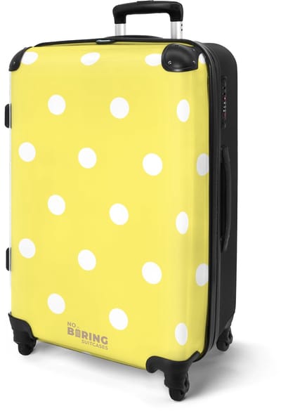 NoBoringSuitcases.com® - Koffer groot - Rolkoffer lichtgewicht - Geel met witte stippen - Reiskoffer met 4 wielen - Reis trolley - Grote valies XL - Bagagekoffer op wieltjes - 20 kg bagage - Ruimbagage middelgroot
