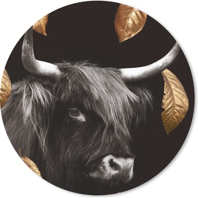 Muismat rond 20x20 cm - Mousepad Schotse hooglander - Goud - Zwart - Wit - Ronde muismatten