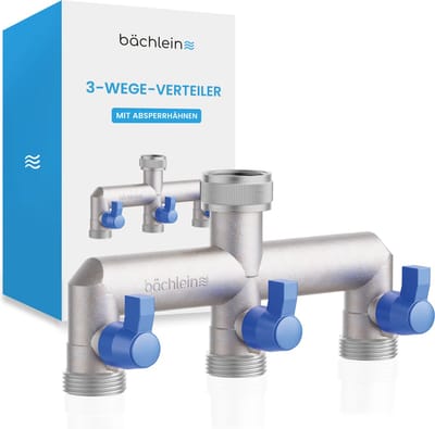 Bächlein Y-Verdeler voor gebruik in huis en tuis (3-weg Y-Verdeler met 3 afsluitkranen - G 3/4")