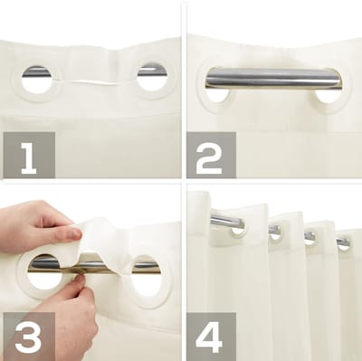 Douchegordijn zonder haak, geweven met snap-in PEVA-voeringset - 71 x 74 inch (72 inch), hotelstijl crème douchegordijn met doorschijnend bovenvenster, waterafstotend, zand, 171 x H72