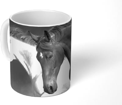 Mok - Koffiemok - Paarden - Dieren - Zwart - Wit - Portret - Mokken - 350 ML - Beker - Koffiemokken - Theemok