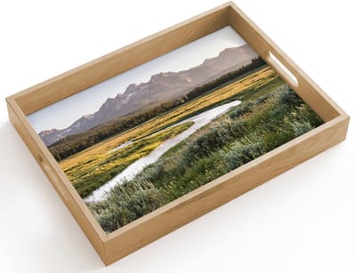 Dienblad hout 40x30 cm - Schootdienblad - Berglandschap - Rivier - Bos - Borrelplank rechthoek - Plateau dienbladen