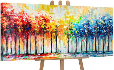 Canvas schilderij panoramisch 115x50 handgeschilderd kleuren van de natuur natuur – YS-Art Gallery – Frisse wanddecoratie voor woonkamer – Modern schilderij voor hal