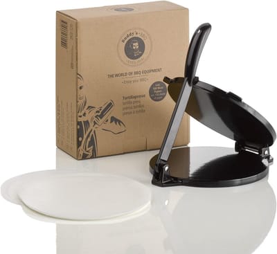 Tortillapers Gietijzer - Taco Maker - Zelf Tortilla's Maken - Antiaanbaklaag Inclusief - Ø 20 cm - Zwart