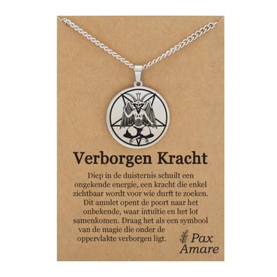 Duivel Ketting op Cadeau Kaartje - "Verborgen kracht" - Zilverkleurig - Mystieke Talisman / Medalion - Roestvrij Staal Hanger - 60cm