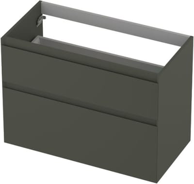 INK wastafelonderkast 2 laden greeploos gelakt asymmetrisch 90x45x65cm, mat beton groen