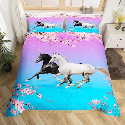 Galopperend Paard Beddengoedset Paard Dekbedovertrek Twin Full Queen King Boerderijdieren Dekbedovertrek voor Kinderen Meisjes Tienerkamer AU King(245x210cm)
