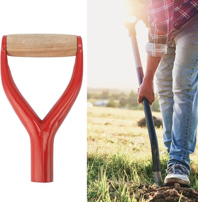 Y-vormig schophandvat 12,22 inch binnendiameter met houten handgreep voor tuingraven en harkgereedschap - Rood - Ergonomisch ontwerp - Duurzaam materiaal