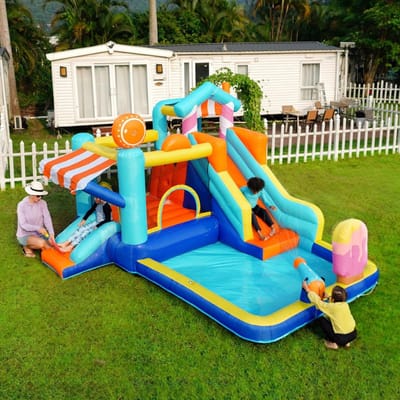 ZMR® Springkasteel - Springkussen - Springkasteel Opblaasbaar - Blauw - 395cm x 340cm x 236cm