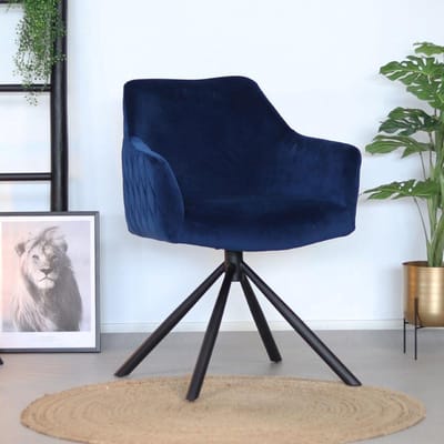 Bronx71® Velvet eetkamerstoel Furtado draaibaar blauw - Eetkamerstoelen set van 4 - stoel