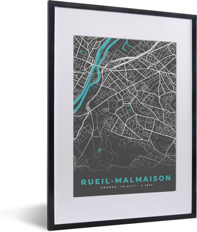 Fotolijst incl. Poster - Plattegrond – Rueil-Malmaison – Stadskaart – Kaart – Frankrijk - 30x40 cm - Posterlijst