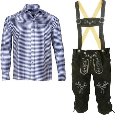 Lederhosen Set met Bretels en Geruit Kostuumshirt - Traditionele Beierse Klederdracht voor Oktoberfest