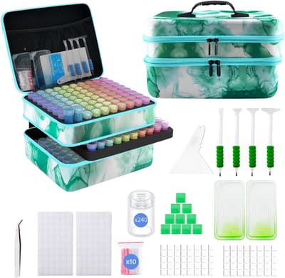 Diamantkunst Opslag - Kralen Organizer - Hobby Materialen Sorteren - 240 Sleuven - 32 x 28 x 20 cm - Groen