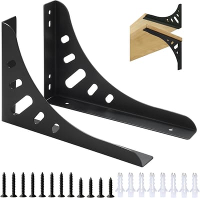 Set van 2 RVS L-vormige Plankdragers, 15 cm, Wandmontage, Hoeksteun voor Woonkamer en Slaapkamer, Zwart, Duurzaam en Stijlvol Design