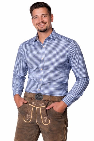 Tannhauser Leopold Oktoberfest Blouse Oktoberfest Heren Carnavalskleding Heren - Lange Mouw - Blauw - Maat S - Katoen/Viscose, bestel een maat groter dan je gewend bent