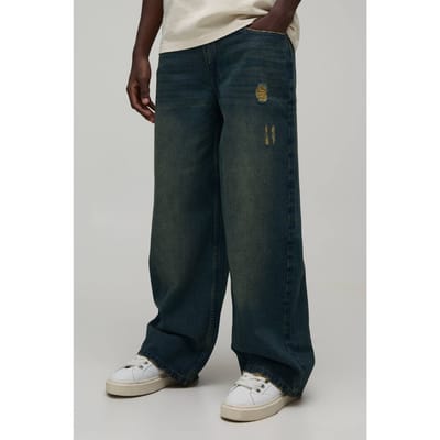 Groengekleurde Baggy Distressed Jeans | Green | Size 32