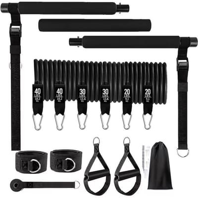 180LBS SET Pilates Bar Collectie Weerstandsbanden Lichtgewicht voor Thuis Fitness Totaal Lichaam Workouts Borstverwijding Rugtraining en Lichaamsrek black