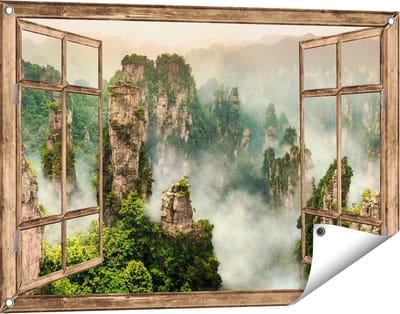 Gards Tuinposter Doorkijk Zhangjiajie Klif Bergen in China - 90x60 cm - Tuindoek - Tuindecoratie - Wanddecoratie buiten - Tuinschilderij