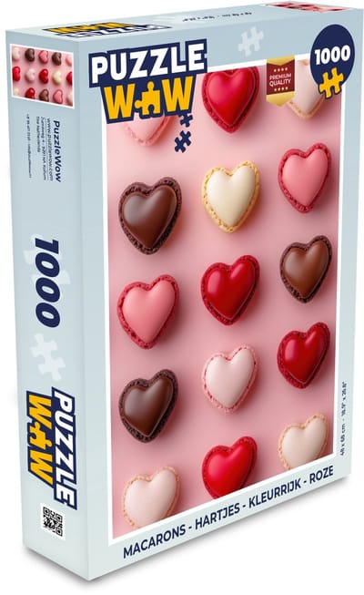 Puzzel Macarons - Hartjes - Kleurrijk - Roze - Legpuzzel - Puzzel 1000 stukjes volwassenen