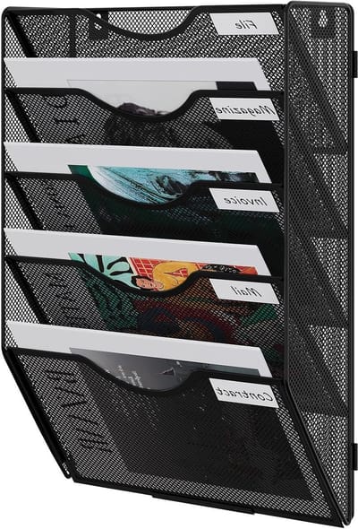 Wand organizer - Documentenhouder - Kantoor organiseren - Vijf vakken - A4 formaat - Zwart